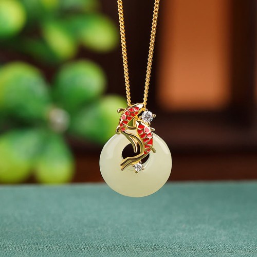 Hetian Jade Koi Fish Luck Necklace Pendant