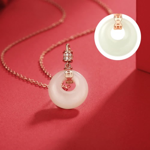 925 Silver Hetian White Jade Coin Flower Necklace 925 Silver Hetian White Jade Coin Flower Necklace