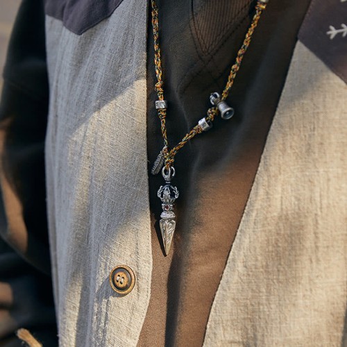Tibetan Silver Dorje Vajra Lotus Strength Necklace Tibetan Silver Dorje Vajra Lotus Strength Necklace