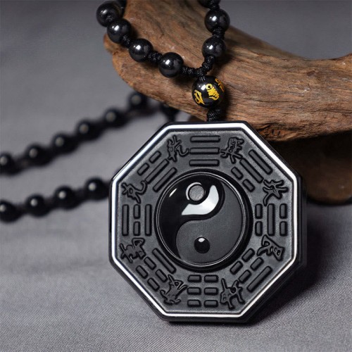 Black Obsidian Stone Yin Yang Necklace Pendant Black Obsidian Stone Yin Yang Necklace Pendant