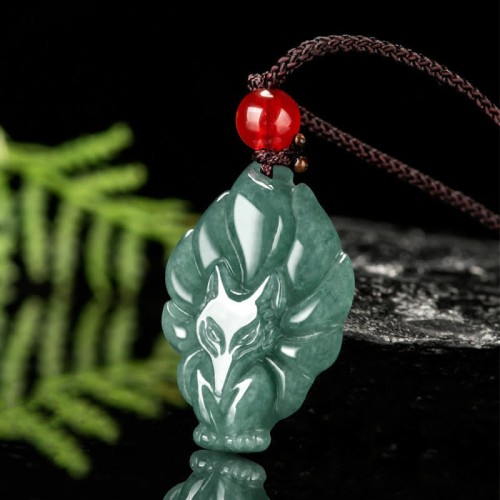 Green Jade Nine-Tailed Fox Luck Pendant