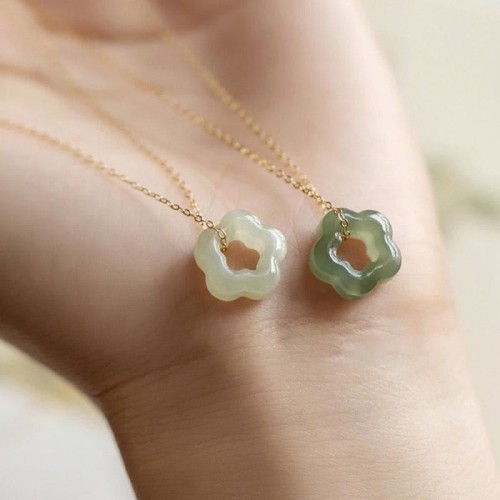 Hetian Jade Cyan Jade Floral Charm Necklace Pendant