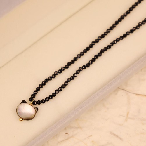 Black Spinel Cute Cat Motivate Choker Necklace Black Spinel Cute Cat Motivate Choker Necklace