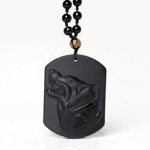 Black Obsidian Wolf Purification Necklace Pendant