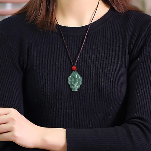 Green Jade Nine-Tailed Fox Luck Pendant