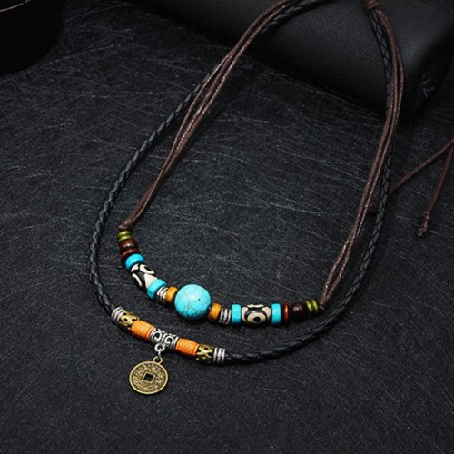 Turquoise Dzi Bead Protection Necklace Pendant