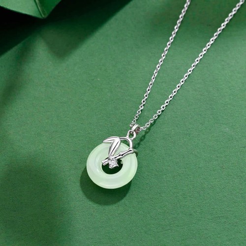 Hetian Jade Bamboo Leaf Prosperity Necklace Pendant