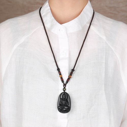 Black Obsidian Buddha Purification Necklace Black Obsidian Buddha Purification Necklace