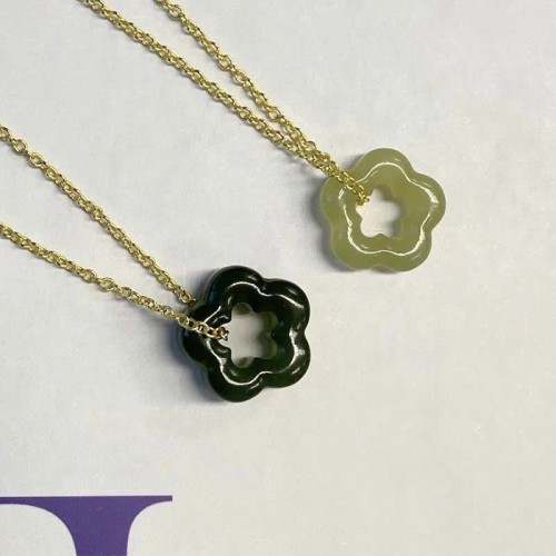 Hetian Jade Cyan Jade Floral Charm Necklace Pendant