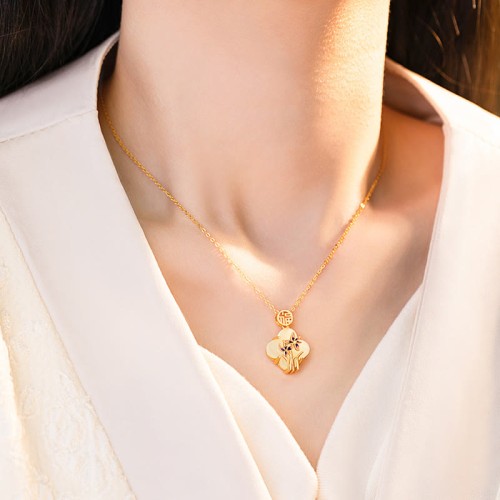 925 Silver Hetian Jade Orchid Clover Luck Necklace Set 925 Silver Hetian Jade Orchid Clover Luck Necklace Set