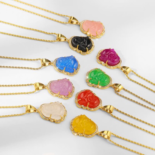 18K Gold Filled Laughing Buddha Jade Luck Necklace 18K Gold Filled Laughing Buddha Jade Luck Necklace