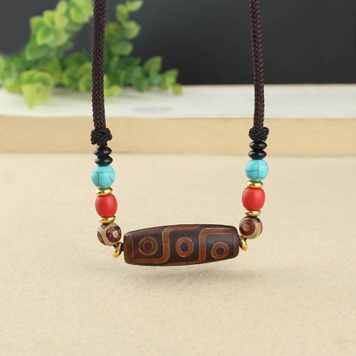 Tibetan Nine-Eye Dzi Bead Protection Necklace Tibetan Nine-Eye Dzi Bead Protection Necklace