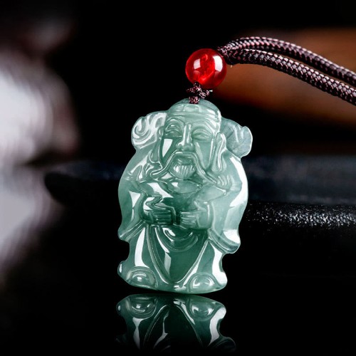 Green Jade God of Wealth Caishen Abundance Necklace Green Jade God of Wealth Caishen Abundance Necklace