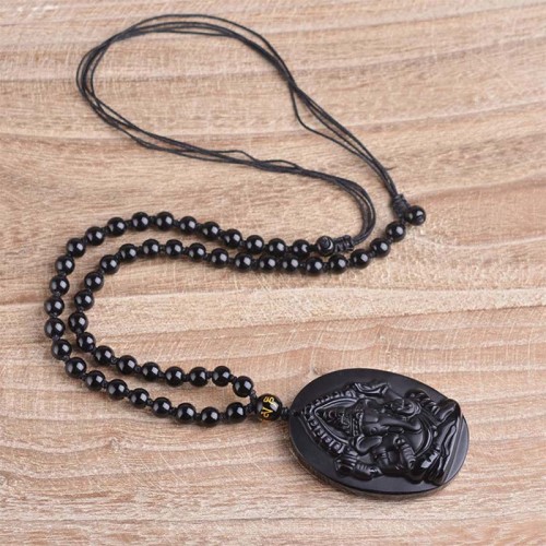 Obsidian Ganesh Elephant Wealth Necklace Pendant Obsidian Ganesh Elephant Wealth Necklace Pendant