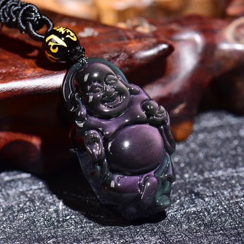 Rainbow Obsidian Laughing Buddha Inner Peace Necklace Rainbow Obsidian Laughing Buddha Inner Peace Necklace