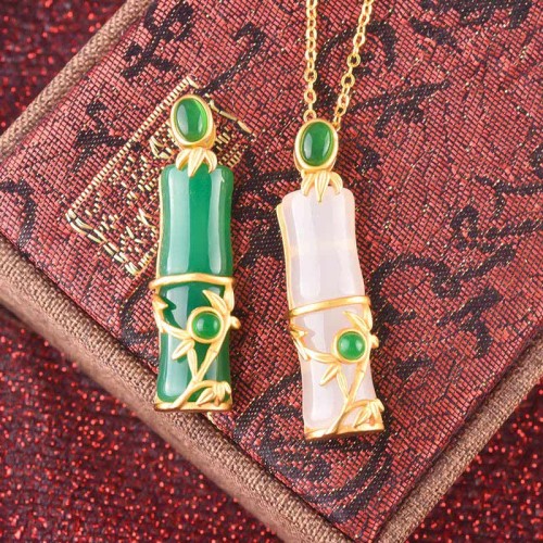 White Jade Cyan Jade Bamboo Protection Necklace White Jade Cyan Jade Bamboo Protection Necklace