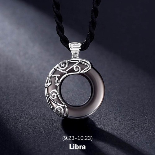 Zodiac Ice Obsidian Blessing Round Necklace Zodiac Ice Obsidian Blessing Round Necklace
