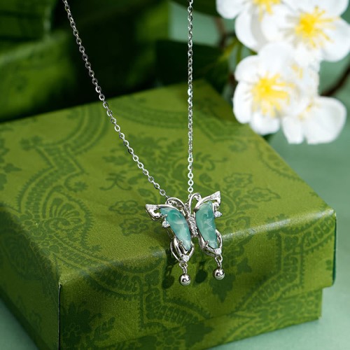 925 Silver Green Jade Butterfly Luck Necklace 925 Silver Green Jade Butterfly Luck Necklace