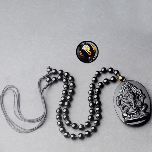 Obsidian Ganesh Elephant Wealth Necklace Pendant Obsidian Ganesh Elephant Wealth Necklace Pendant
