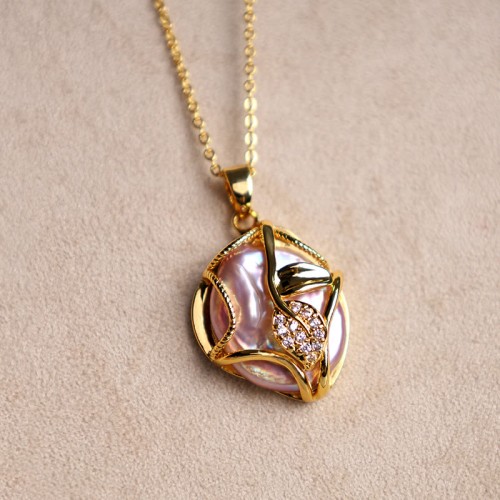 Gold-plated Baroque Pearl Flower Sincerity Necklace Gold-plated Baroque Pearl Flower Sincerity Necklace