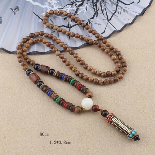 Tibetan Om Mani Padme Hum Dzi Bead Necklace Pendant