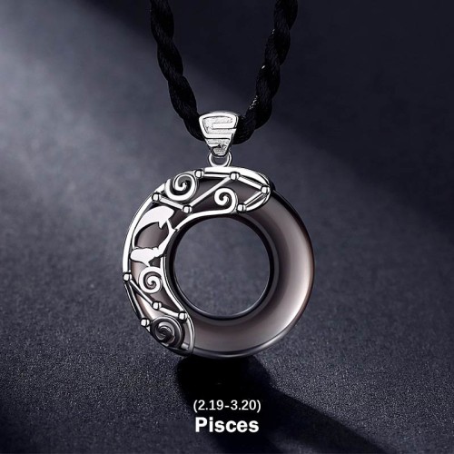 Zodiac Ice Obsidian Blessing Round Necklace Zodiac Ice Obsidian Blessing Round Necklace