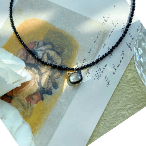 Black Spinel Cute Cat Motivate Choker Necklace Black Spinel Cute Cat Motivate Choker Necklace