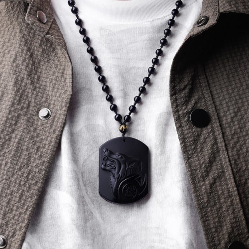 Black Obsidian Wolf Purification Necklace Pendant
