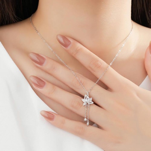 925 Silver Lotus Zircon Enlightenment Necklace 925 Silver Lotus Zircon Enlightenment Necklace