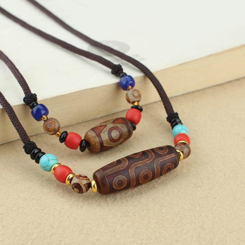 Tibetan Nine-Eye Dzi Bead Protection Necklace Tibetan Nine-Eye Dzi Bead Protection Necklace