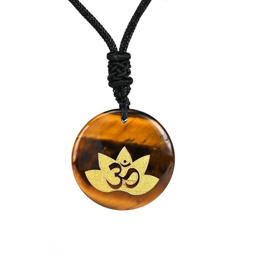 OM Lotus Symbol Amethyst Tiger Eye Healing Necklace OM Lotus Symbol Amethyst Tiger Eye Healing Necklace