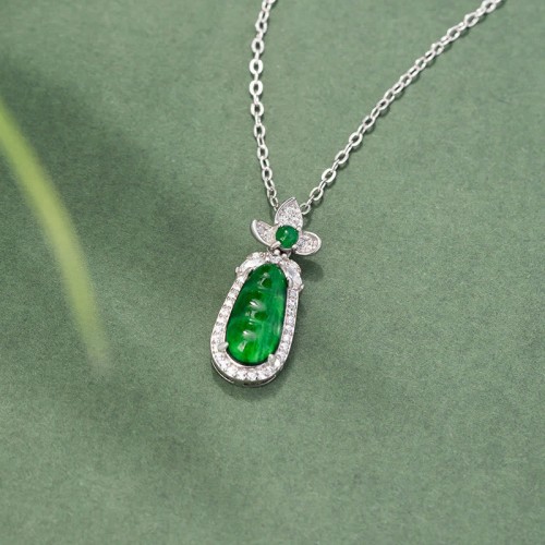 Sterling Silver Cyan Jade Pea Luck Healing Necklace Sterling Silver Cyan Jade Pea Luck Healing Necklace