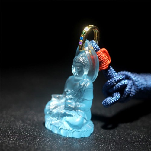 Blue Tathagata Buddha Liuli Crystal Amulet Necklace Blue Tathagata Buddha Liuli Crystal Amulet Necklace