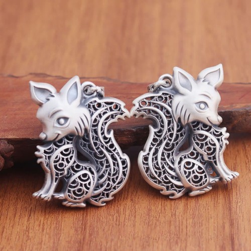 Tibetan Sterling Silver Fox Two-sided Blessing Necklace Tibetan Sterling Silver Fox Two-sided Blessing Necklace
