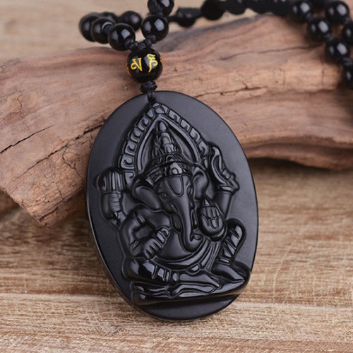 Obsidian Ganesh Elephant Wealth Necklace Pendant Obsidian Ganesh Elephant Wealth Necklace Pendant