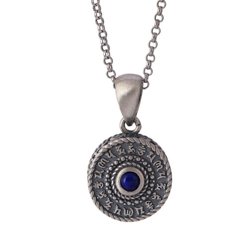 925 Sterling Silver Om Mani Padme Hum Lazurite Necklace