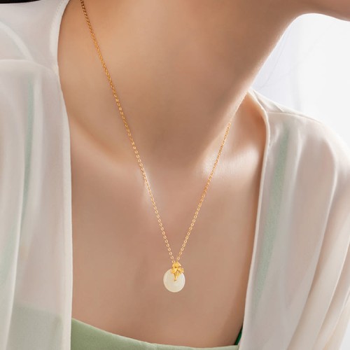 Sterling Silver Hetian Jade Ginkgo Prosperity Necklace Sterling Silver Hetian Jade Ginkgo Prosperity Necklace