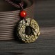 Gold Sheen Obsidian Pixiu Copper Coin Wealth Necklace Pendant