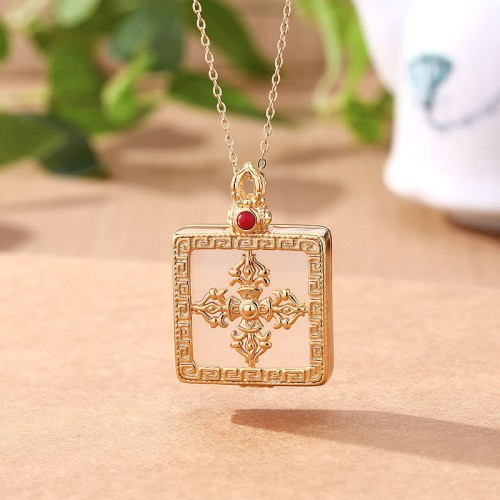 24K Gold Plated White Jade Dorje Protection Necklace 24K Gold Plated White Jade Dorje Protection Necklace