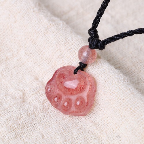 Strawberry Quartz Cat Paw Healing Necklace Strawberry Quartz Cat Paw Healing Necklace
