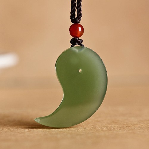 Yin Yang White Jade Cyan Jade Protection Necklace