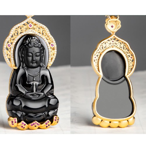 925 Sterling Silver Black Jade Kwan Yin Wealth Necklace 925 Sterling Silver Black Jade Kwan Yin Wealth Necklace
