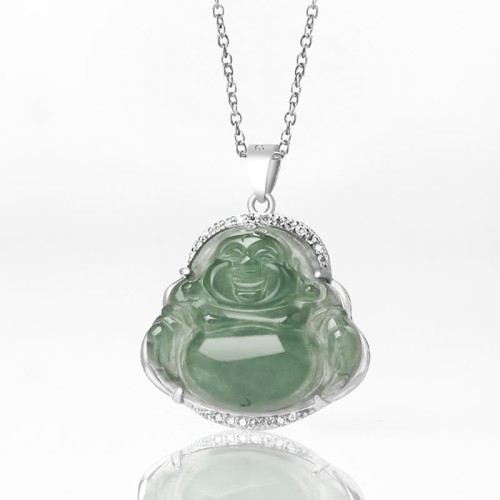 925 Silver Laughing Buddha Jade Luck Necklace 925 Silver Laughing Buddha Jade Luck Necklace