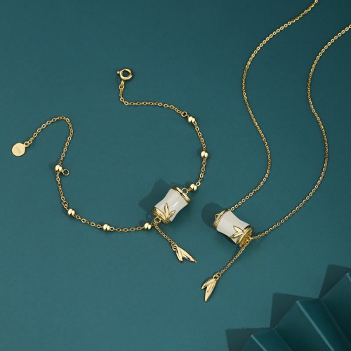 925 Silver Hetian White Jade Bamboo Leaf Necklace 925 Silver Hetian White Jade Bamboo Leaf Necklace