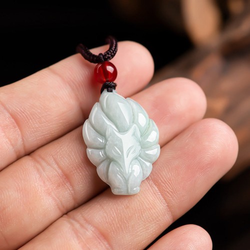 Natural Jade Nine-Tailed Fox Prosperity Necklace