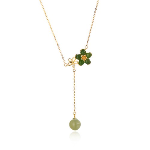 Hetian Cyan Jade Plum Flower Luck Necklace Pendant