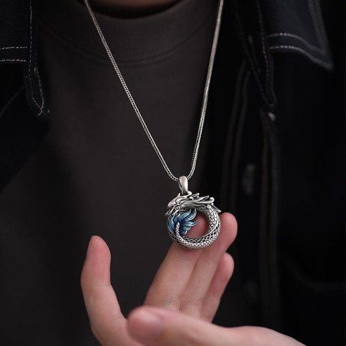 999 Sterling Silver Year of the Dragon Peace Buckle Necklace