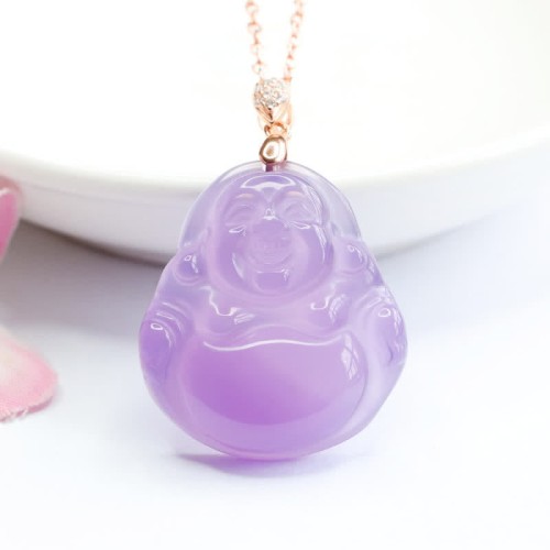 Laughing Buddha Purple Jade Happiness Necklace