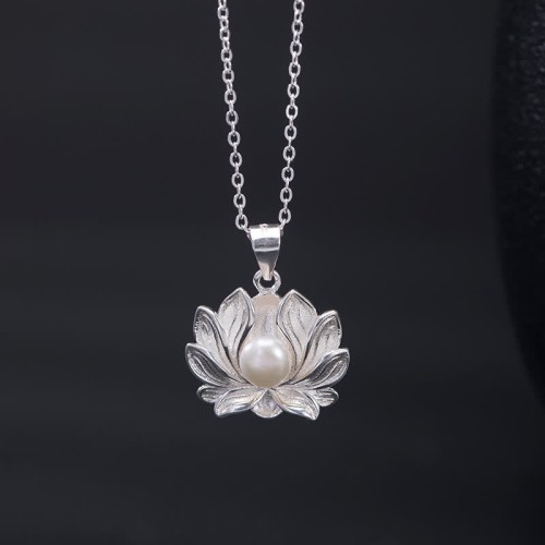 925 Sterling Silver Lotus Flower Pearl Wealth Necklace 925 Sterling Silver Lotus Flower Pearl Wealth Necklace