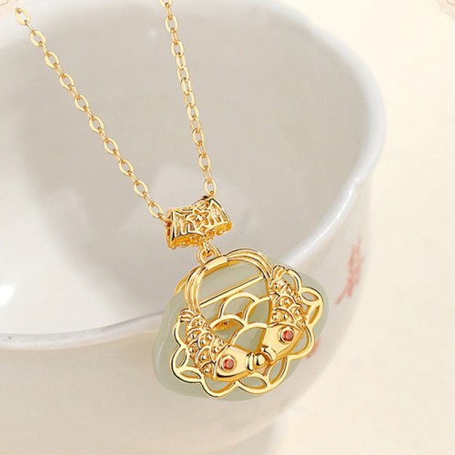 Sterling Silver Hetian Jade Koi Fish Wealth Necklace Sterling Silver Hetian Jade Koi Fish Wealth Necklace